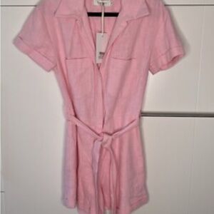 Pink Buttoned Tie Front Jumpsuit with Notched Collar